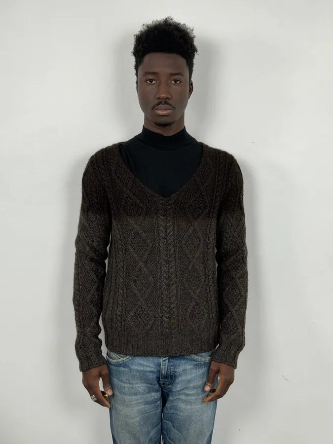 2000s Prada V-Neck Black Wool Sweater - Image 2