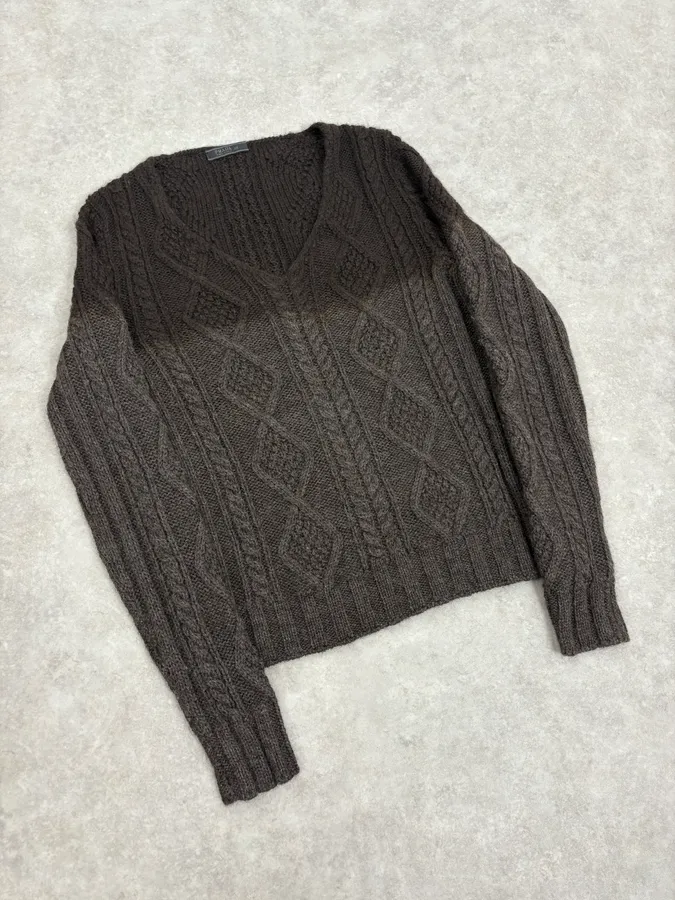 2000s Prada V-Neck Black Wool Sweater - Image 4