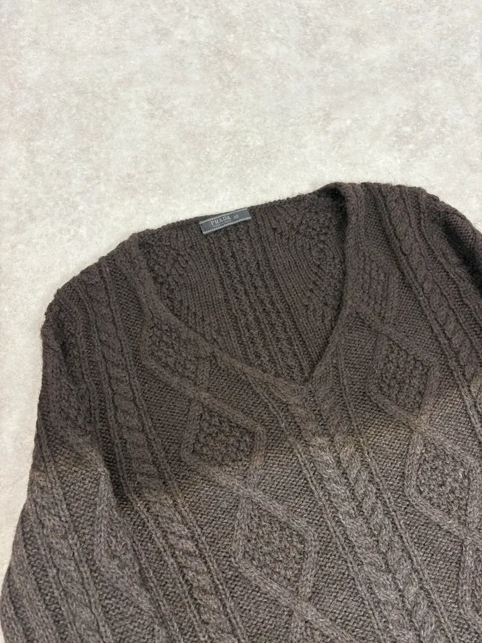 2000s Prada V-Neck Black Wool Sweater - Image 5