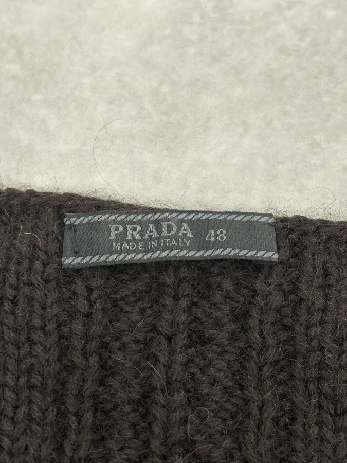 2000s Prada V-Neck Black Wool Sweater - Image 8