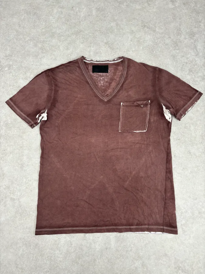 2000s Prada V Neck Irregular Rust T-Shirt