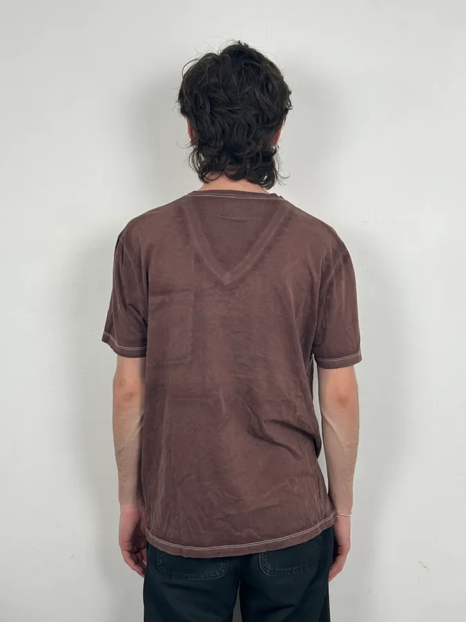 2000s Prada V Neck Irregular Rust T-Shirt - Image 3