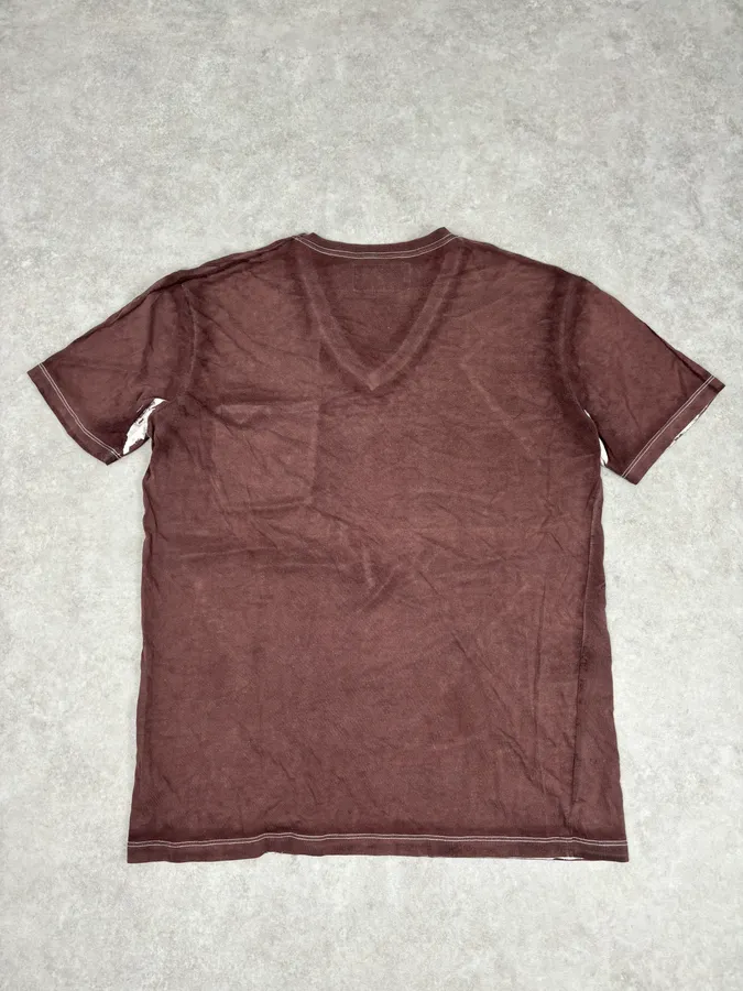 2000s Prada V Neck Irregular Rust T-Shirt - Image 5