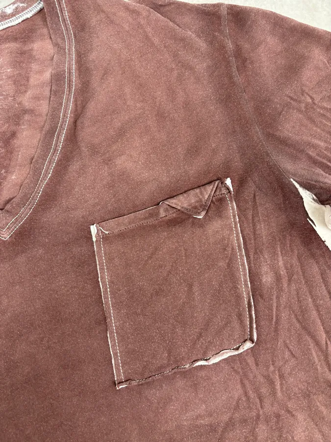 2000s Prada V Neck Irregular Rust T-Shirt - Image 7