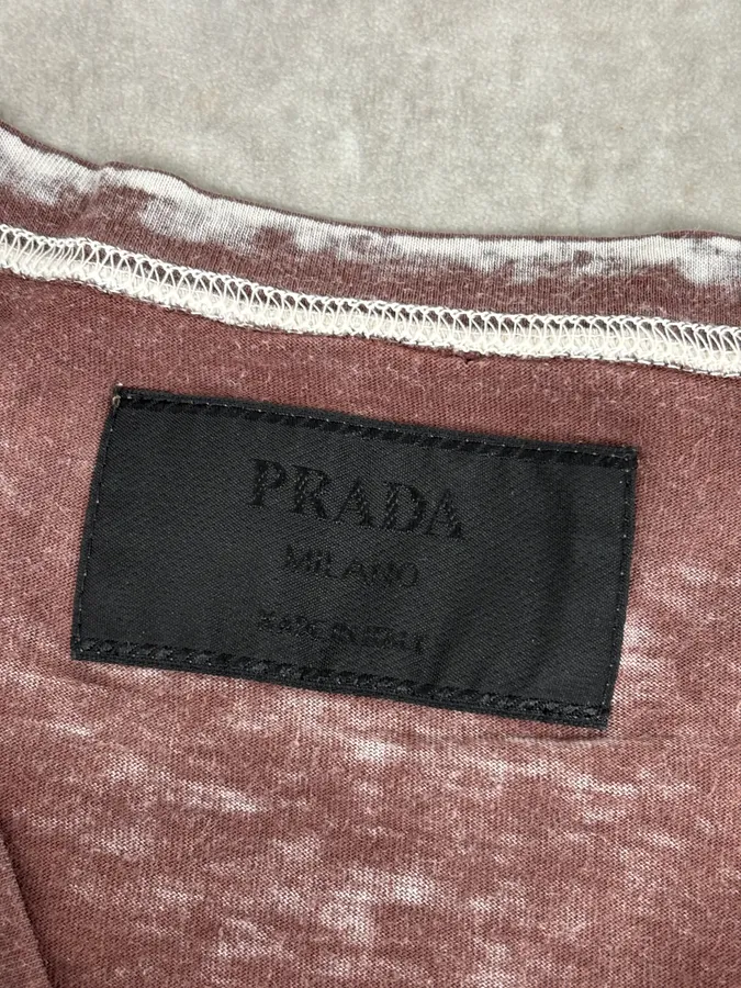 2000s Prada V Neck Irregular Rust T-Shirt - Image 8