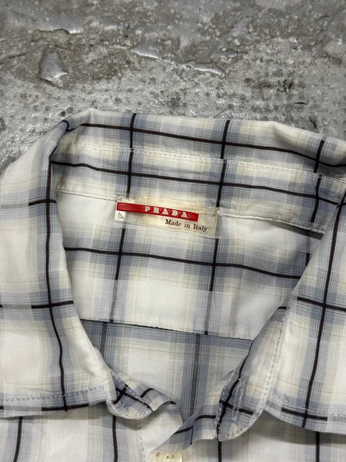 2000s Prada White Blue Checkered Shirt - Image 7