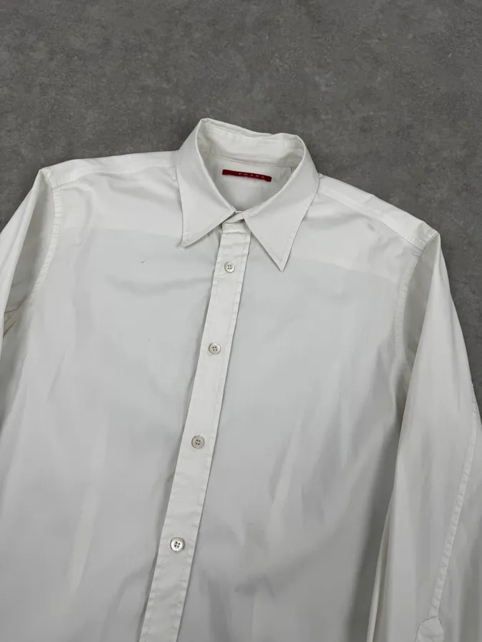 2000s Prada White Classic Mini Logo Shirt - Image 5