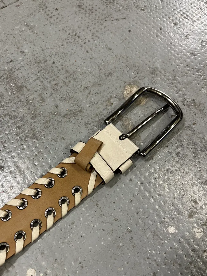 2000s Prada White Laced Eyled Leather Belt - Image 8