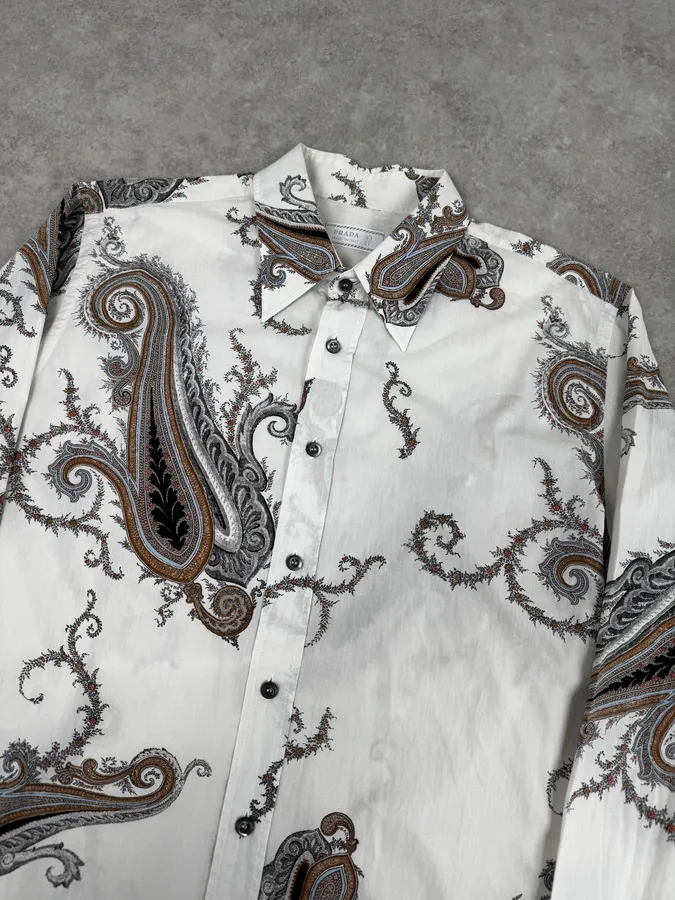 2000s Prada White Paisley Pattern Light Shirt - Image 5