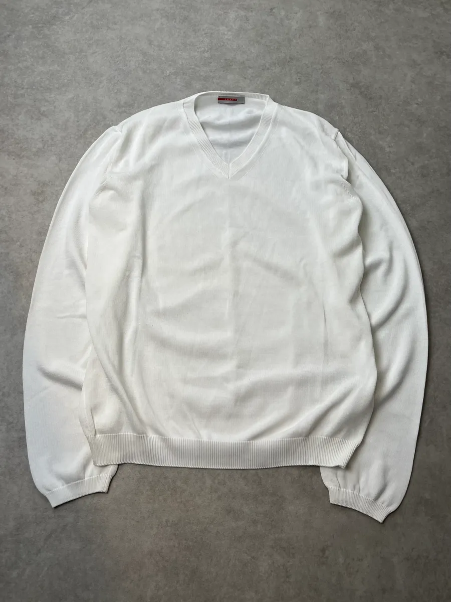 2000s Prada White V-Neck Sweater