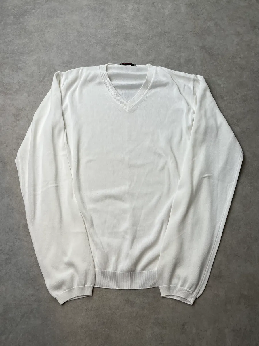 2000s Prada White V-Neck Sweater - Image 4