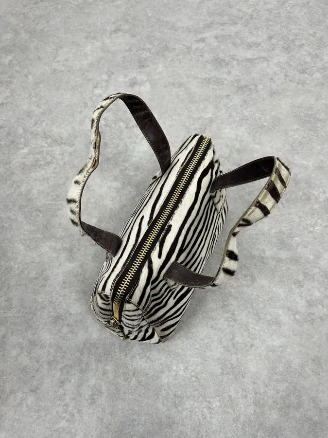 2000s Prada Zebra Pony Hair Leather Handle Bag - Image 4