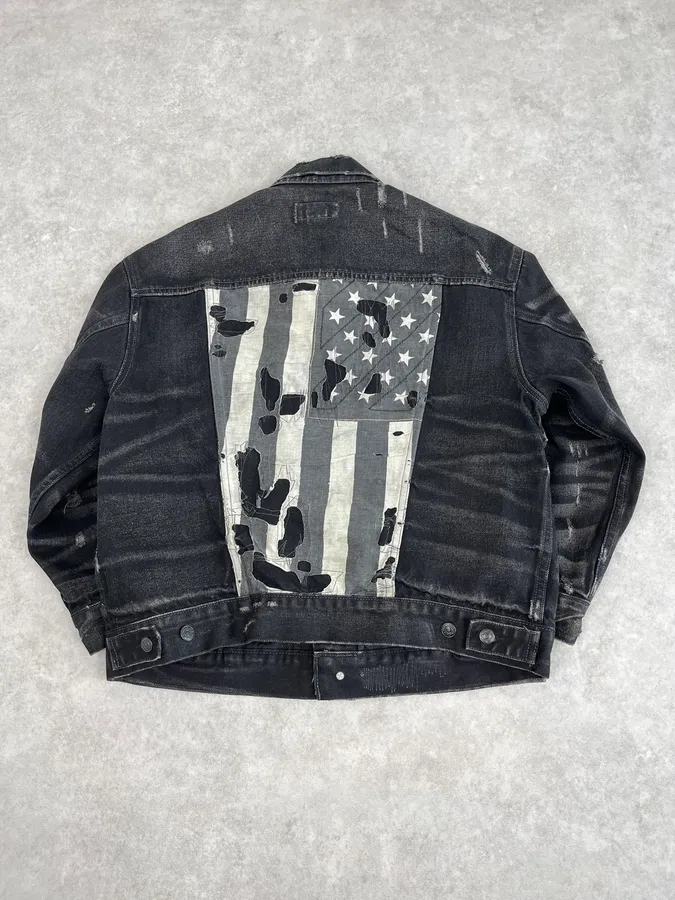 2000s Ralph Lauren Black USA Flag Patch Denim Jacket - Image 6
