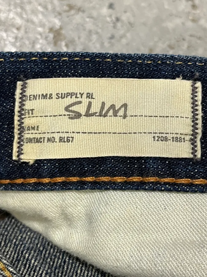 2000s Ralph Lauren Blue Patchwork Effect Slim Denim Jeans - Image 10