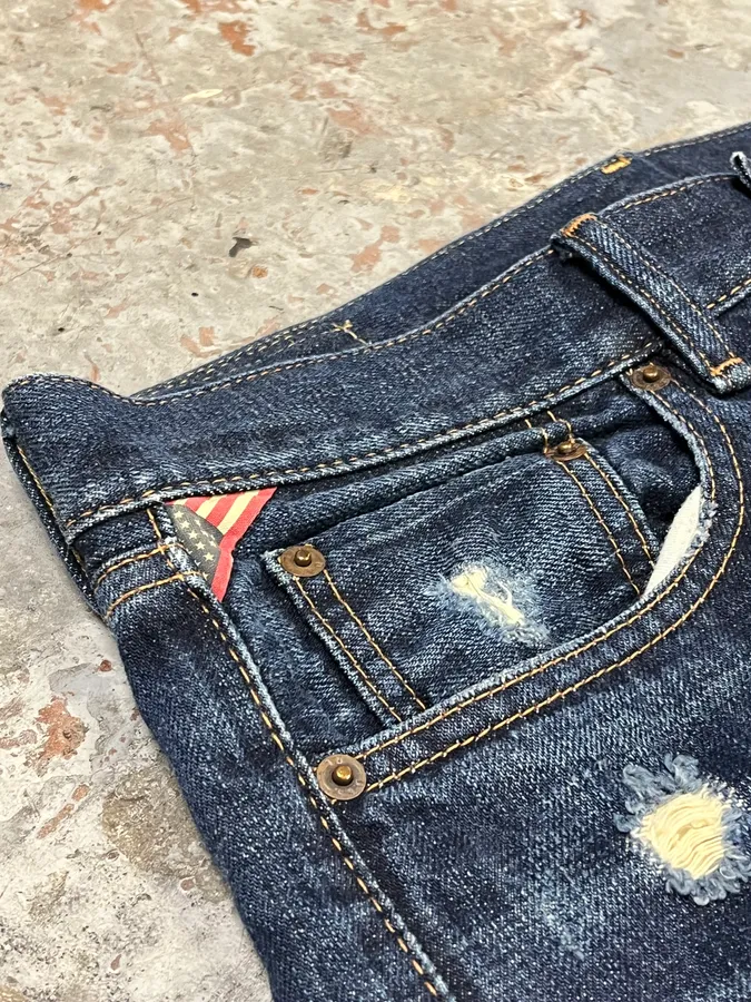 2000s Ralph Lauren Blue Patchwork Effect Slim Denim Jeans - Image 6