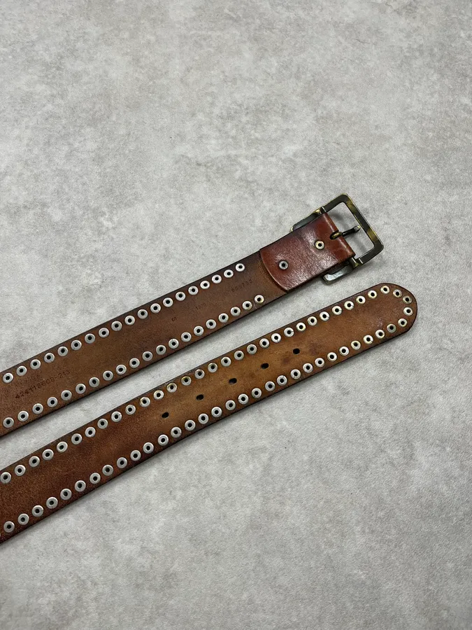 2000s Ralph Lauren Brown Leather Studded Belt - Image 6