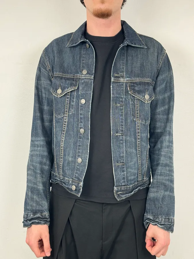 2000s Ralph Lauren Dark Blue Minimalist Stiched Denim Jacket - Image 2