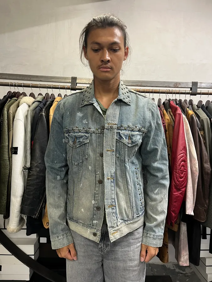 2000s Ralph Lauren Denim & Supply Blue Studded USA Flag Jacket - Image 3