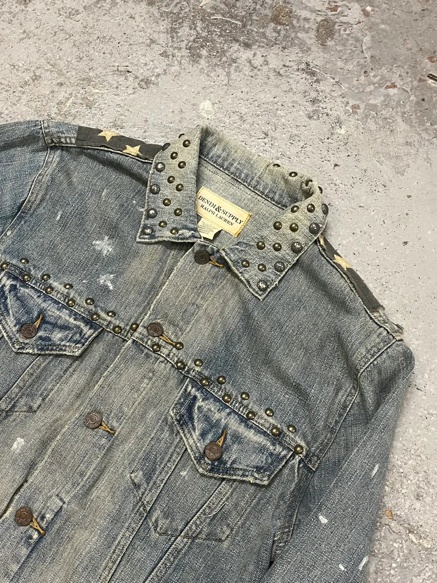 2000s Ralph Lauren Denim & Supply Blue Studded USA Flag Jacket - Image 8