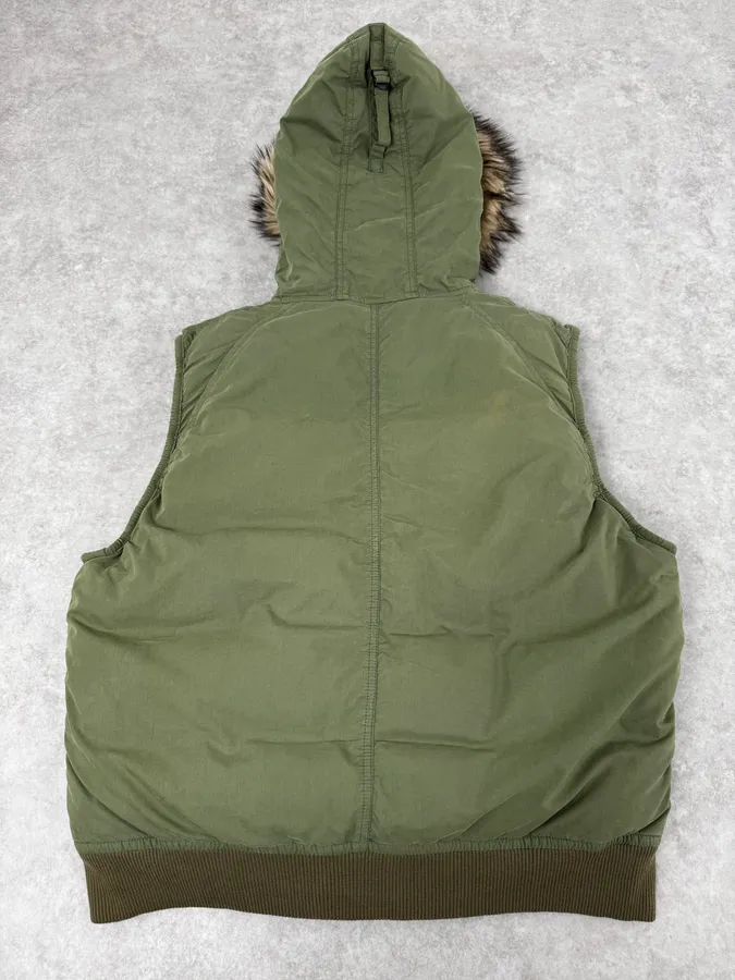 2000s Ralph Lauren Denim & Supply Khaki Fur Hood Vest Jacket - Image 5