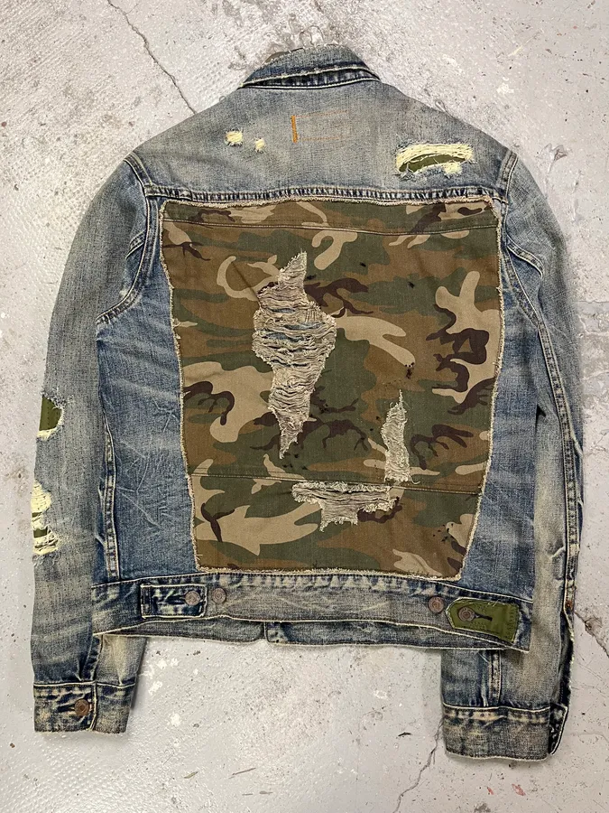 2000s Ralph Lauren Denim & Supply Military Distressed Blue Jacket - Image 2