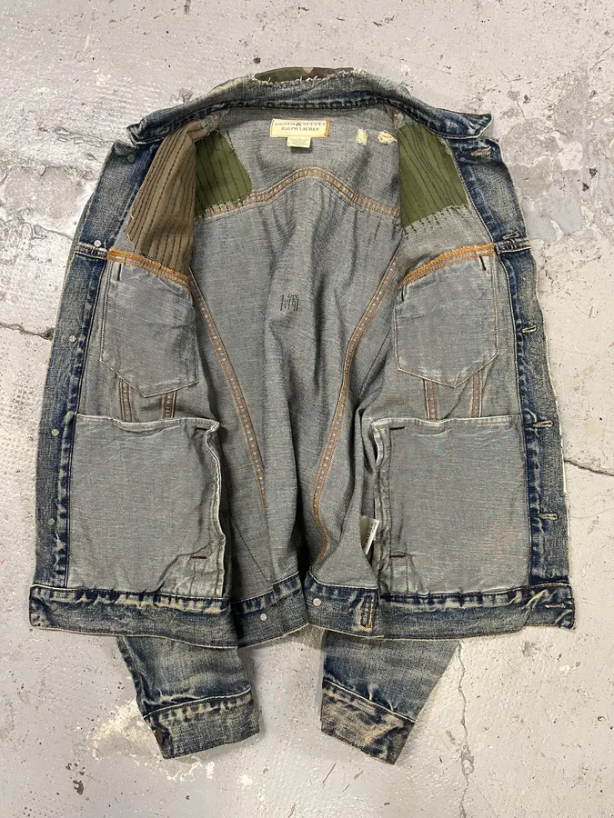 2000s Ralph Lauren Denim & Supply Military Distressed Blue Jacket - Image 7