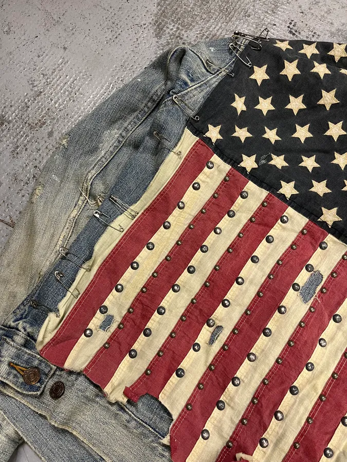 2000s Ralph Lauren Denim & Supply Pins Studded USA Flag Denim Jacket - Image 8