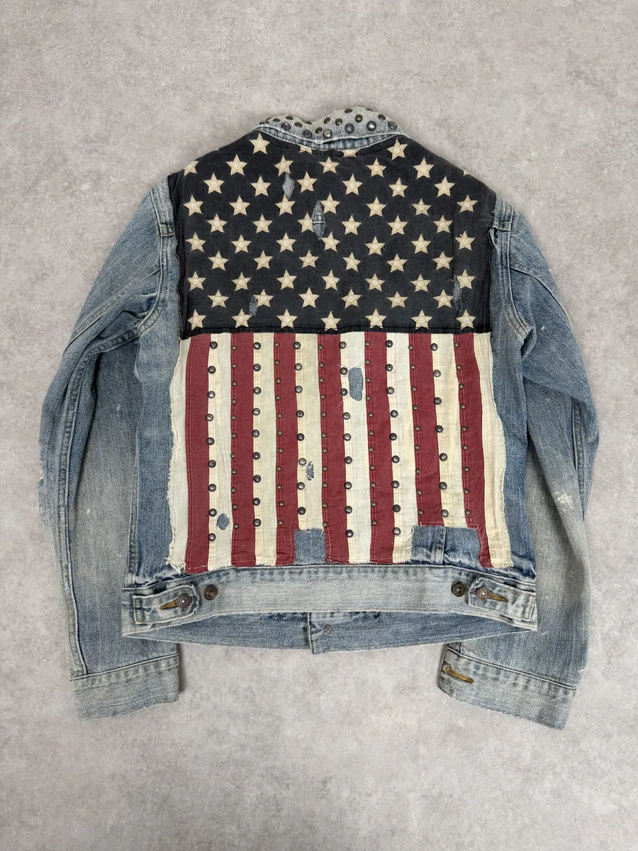 2000s Ralph Lauren Denim & Supply Pins Studded USA Flag Denim Jacket