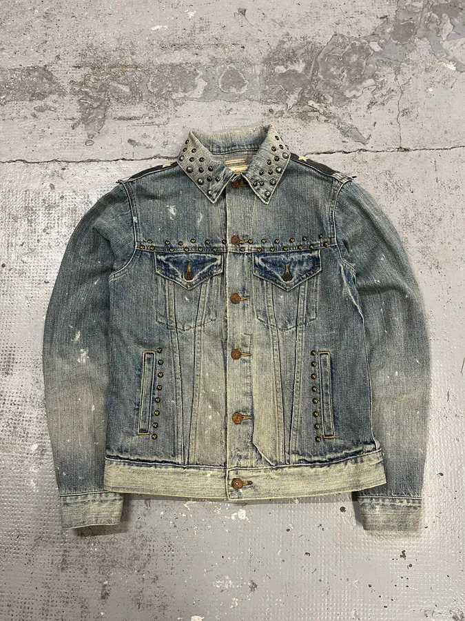 2000s Ralph Lauren Denim & Supply Pins Studded USA Flag Denim Jacket - Image 4