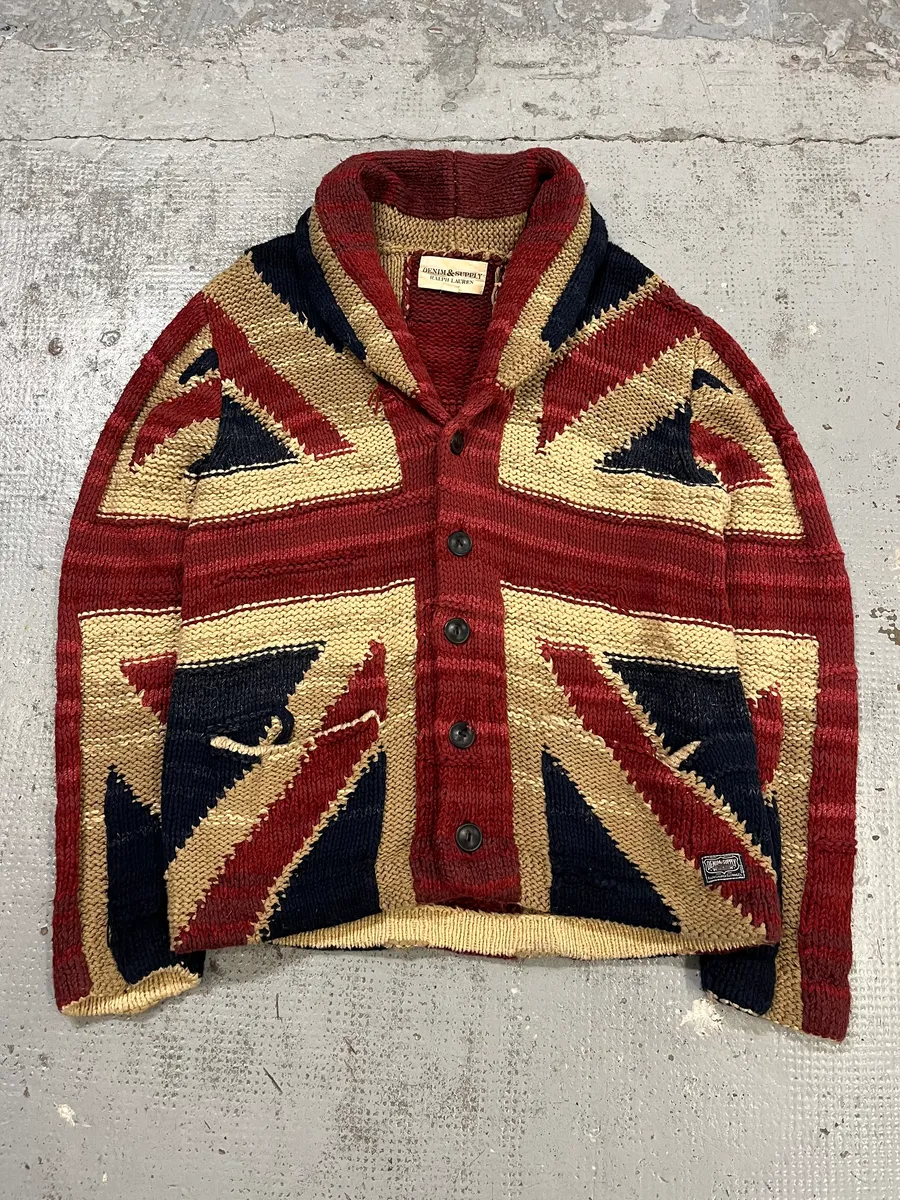 2000s Ralph Lauren Denim & Supply Wool UK Flag Buttoned Cardigan Sweater