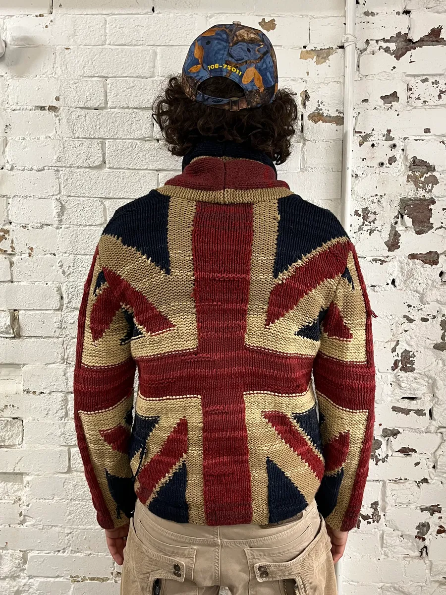 2000s Ralph Lauren Denim & Supply Wool UK Flag Buttoned Cardigan Sweater - Image 3