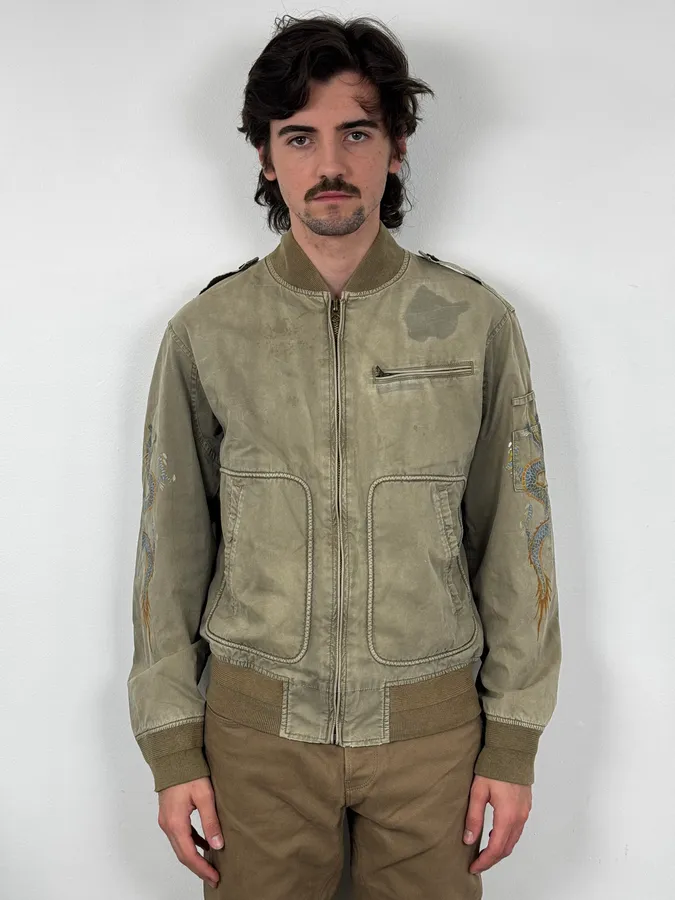 2000s Ralph Lauren Khaki Military Tiger Bomber Jacket - Image 2