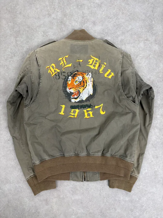 2000s Ralph Lauren Khaki Military Tiger Bomber Jacket - Image 6