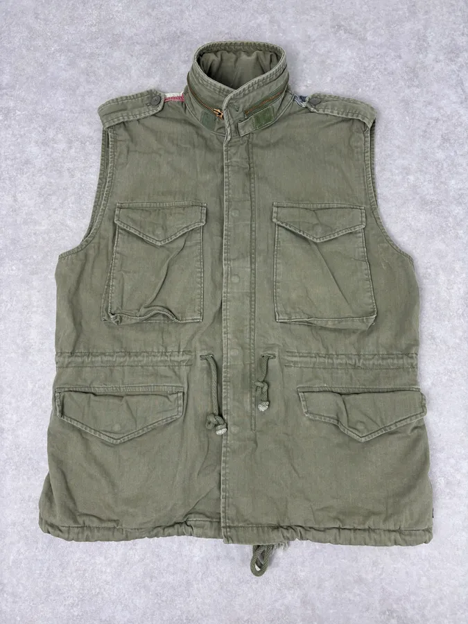 2000s Ralph Lauren Khaki USA Flag Distressed Cargo Vest - Image 2