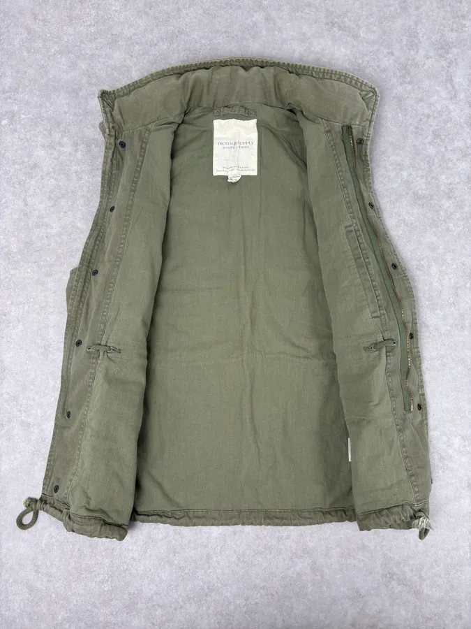 2000s Ralph Lauren Khaki USA Flag Distressed Cargo Vest - Image 7