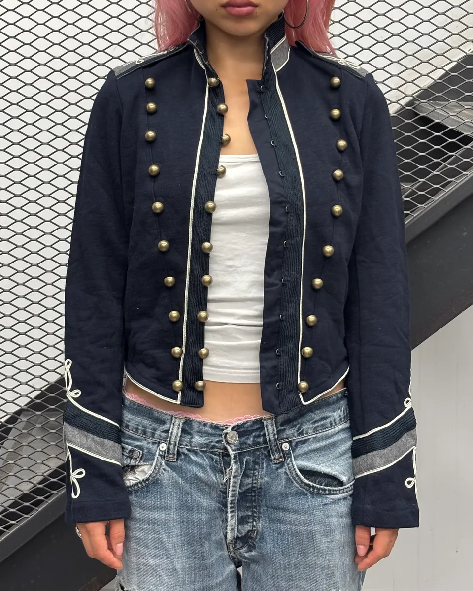 2000s Ralph Lauren Navy Embroidered Officer Jacket - Image 2