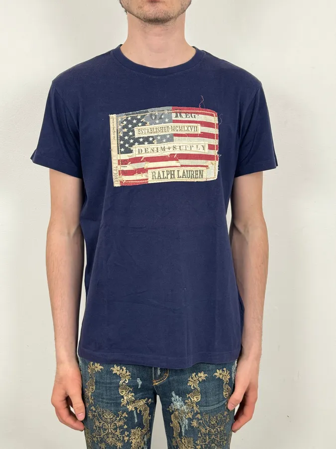 2000s Ralph Lauren Navy USA Flag Graphic T-Shirt - Image 2