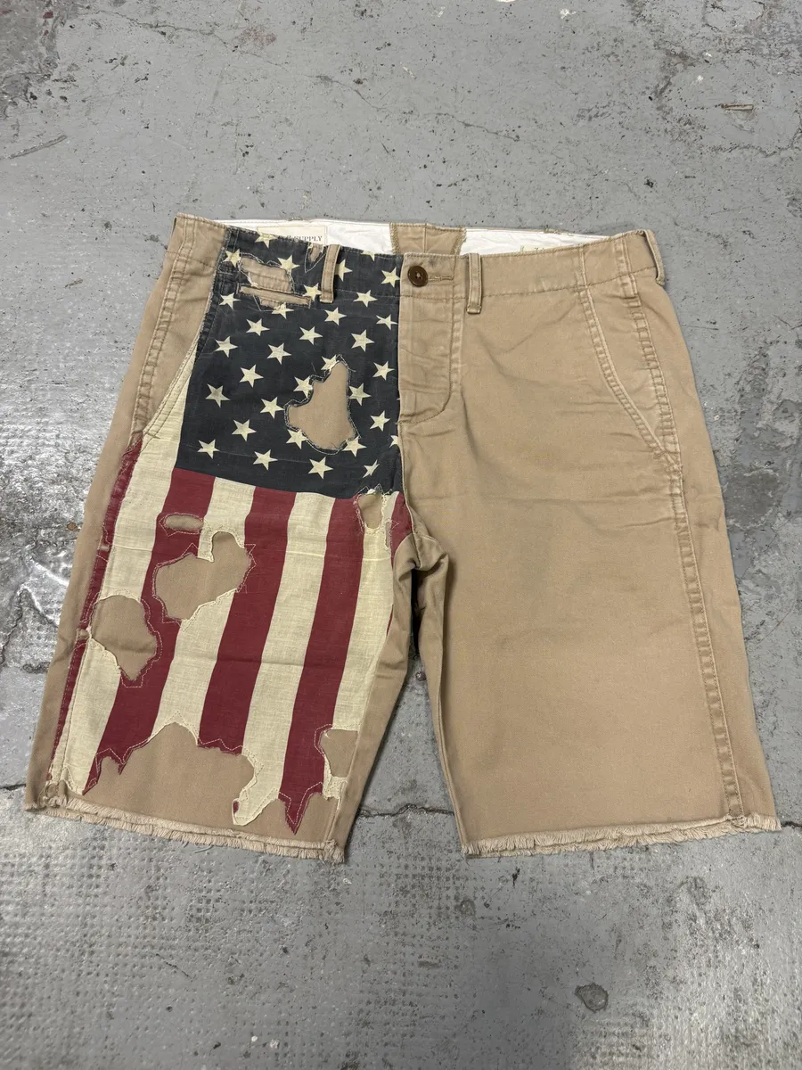 2000s Ralph Lauren USA Distressed Flag Beige Shorts