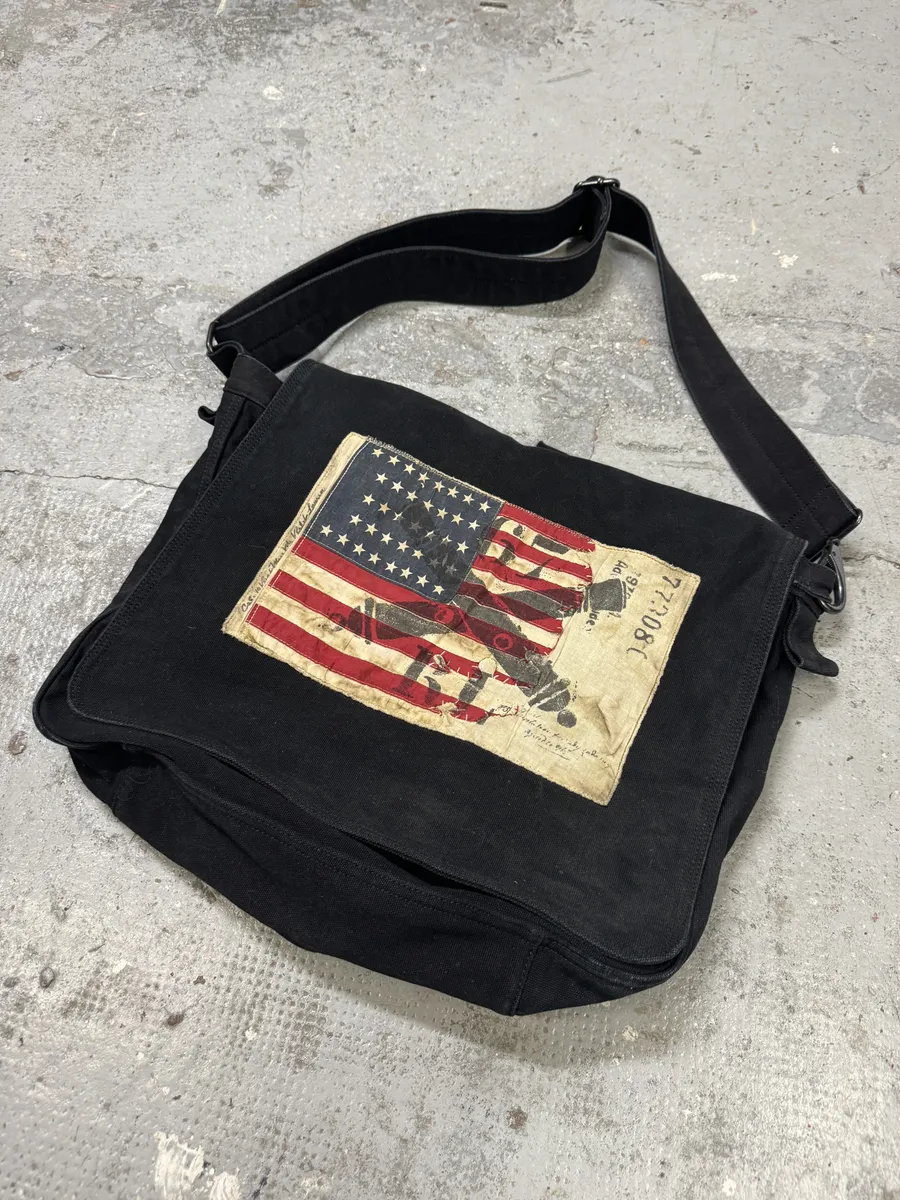 2000s Ralph Lauren USA Flag Black Shoulder Bag - Image 3