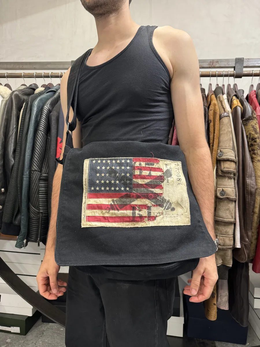 2000s Ralph Lauren USA Flag Black Shoulder Bag - Image 9