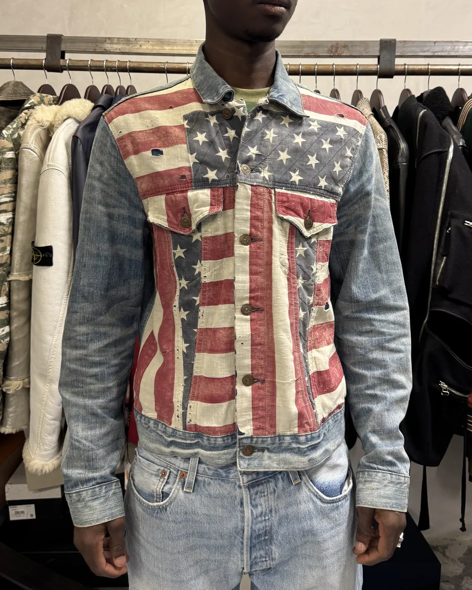 2000s Ralph Lauren USA Flag Blue Denim Jacket - Image 2