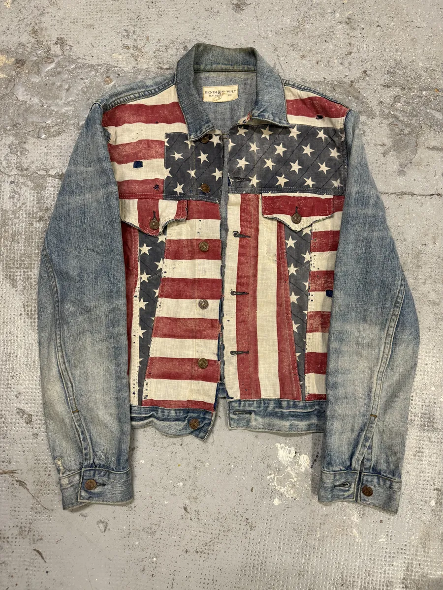 2000s Ralph Lauren USA Flag Blue Denim Jacket - Image 6