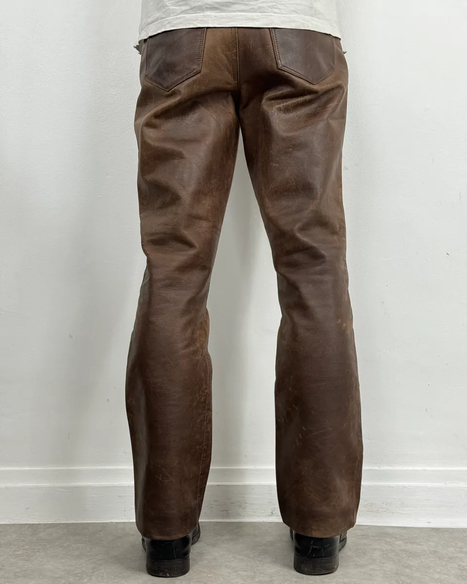2000s Ralph Lauren Western Faded Brown Leather Pants - Image 4