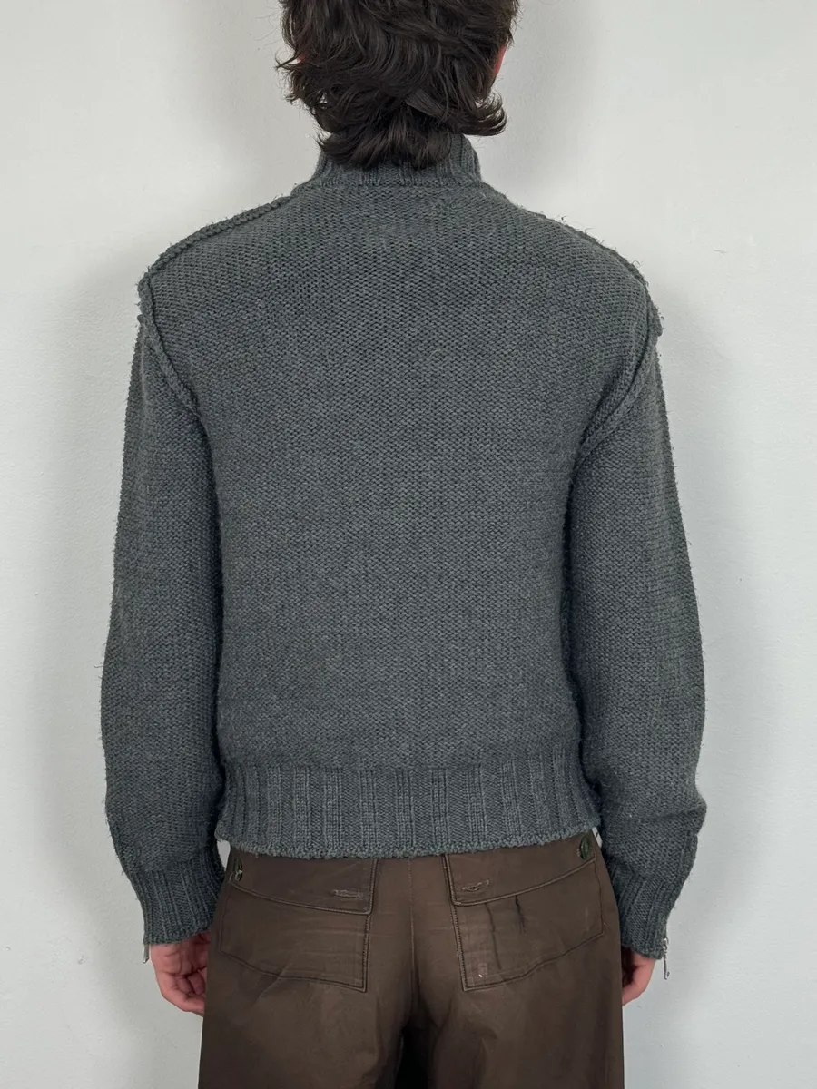 2000s Richmond Grey Wool Asymetrical Zip-Up Sweater - Image 3