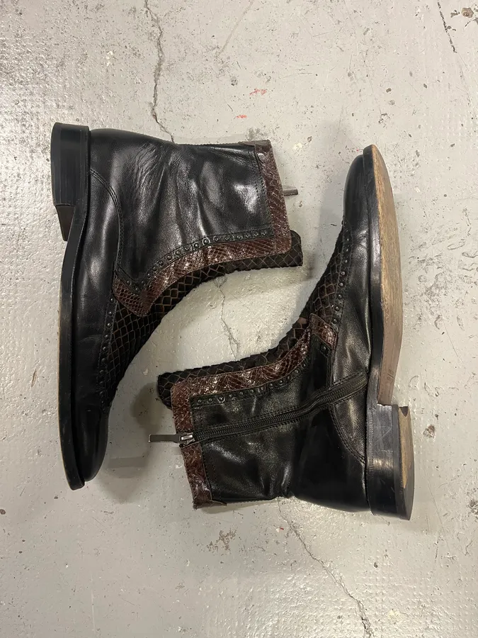 2000s Roberto Boticelli Python & Pony Hair Leather Brown Boots - Image 2