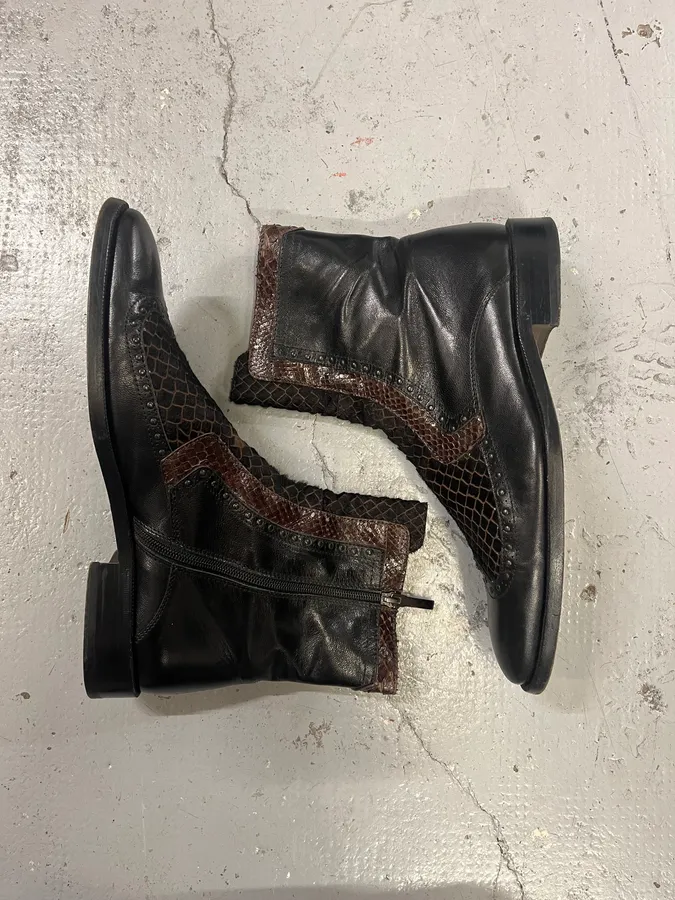 2000s Roberto Boticelli Python & Pony Hair Leather Brown Boots - Image 3