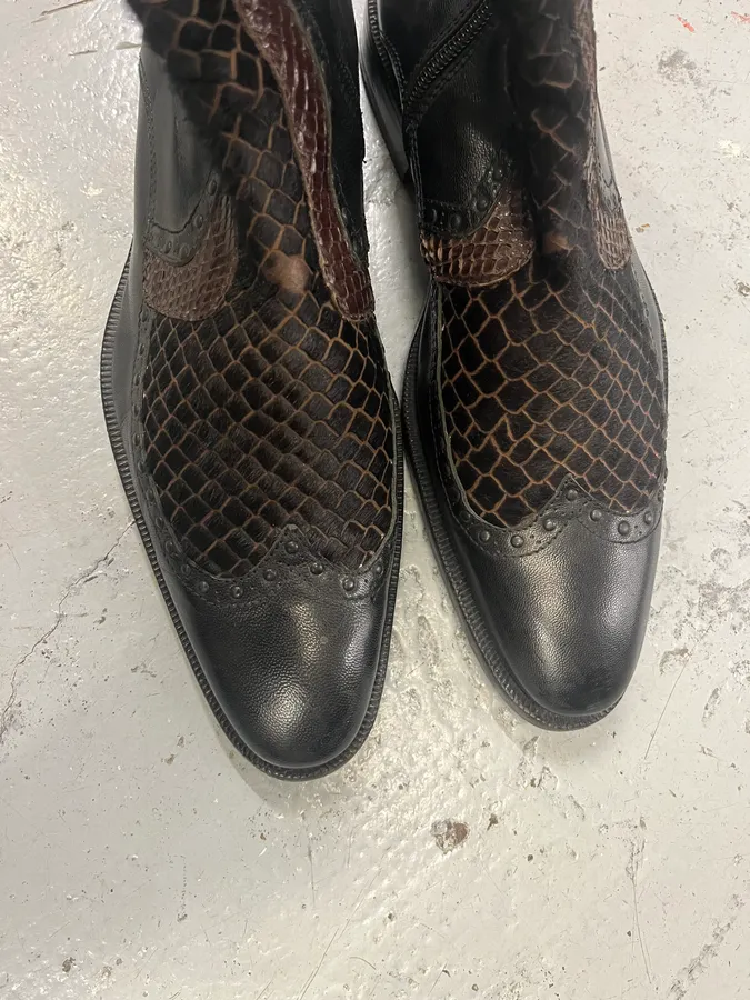 2000s Roberto Boticelli Python & Pony Hair Leather Brown Boots - Image 4