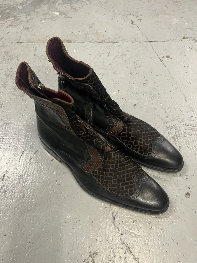 2000s Roberto Boticelli Python & Pony Hair Leather Brown Boots - Image 5
