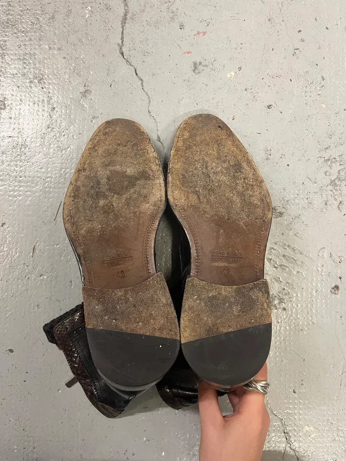 2000s Roberto Boticelli Python & Pony Hair Leather Brown Boots - Image 9