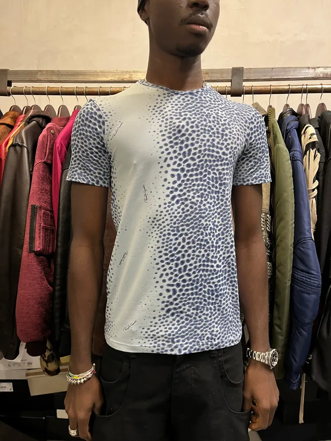 2000s Roberto Cavalli Animal Print Blue T-Shirt - Image 2
